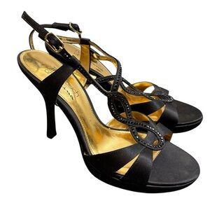 The Touch of Nina Gelossi Black Strappy Sandals Heels US 8M / EU 38 – Rhinestone